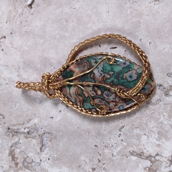 Copper Wire Wrapped Stone Pendant - Picture 2 of 4